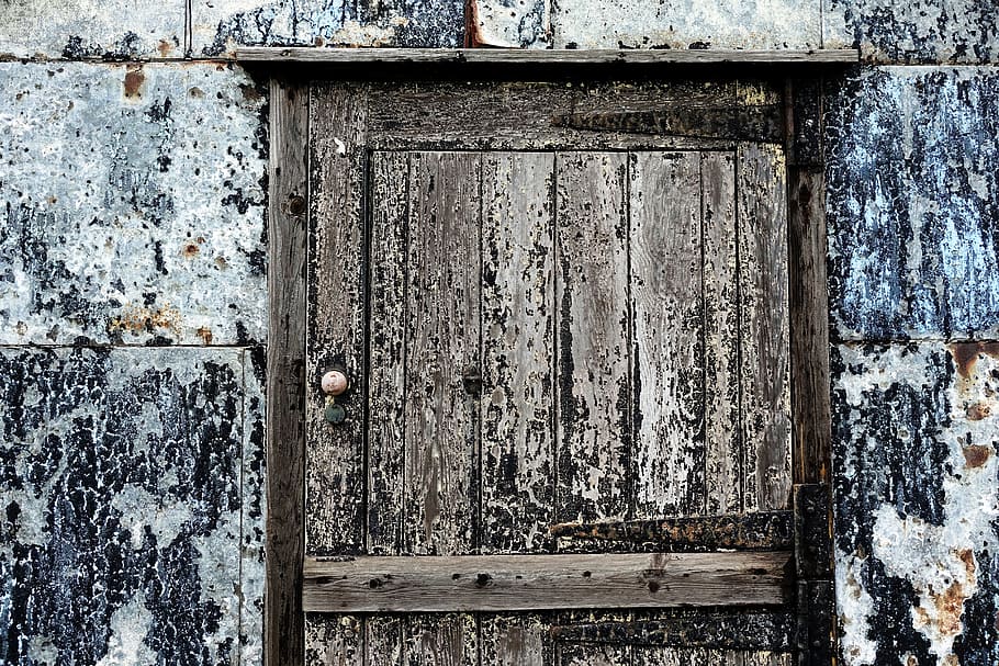 pintu, tua, tekstur, patina, mengelupas, cat, usang, diabaikan, dilupakan, gudang