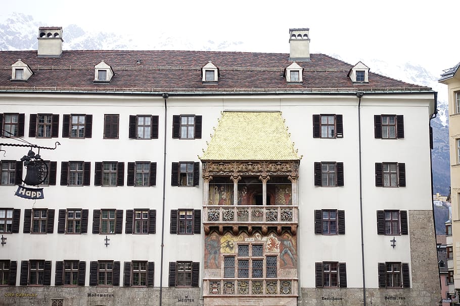 goldenes dachel, 壮大なオリエルウィンドウ, 出窓, インスブルック, オーストリア, 都市, 建築, 興味のある場所, 建物, 後期ゴシック様式の壮大なオリエルウィンドウ
