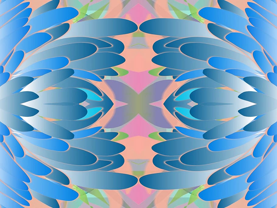 blue, pink, flower painting, abstracts, retro, patterns, designs, symmetry, symmetric, bright
