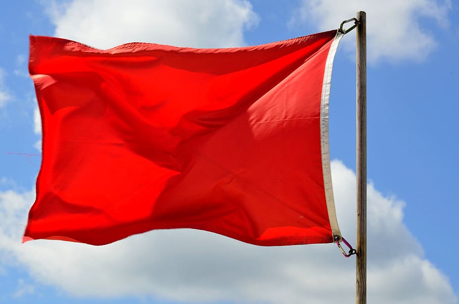 bendera merah, PERINGATAN, pantai, lautan, Penjaga pantai, keamanan, tanda, bendera, berbahaya, merah