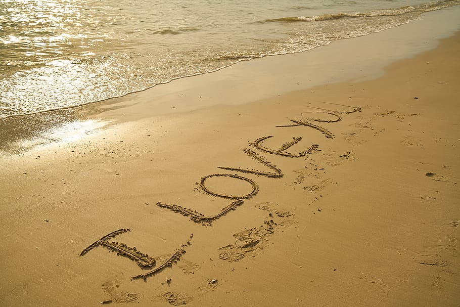 i love, text, written, sand, seashore, beach, landscape, marine, nature, environmental
