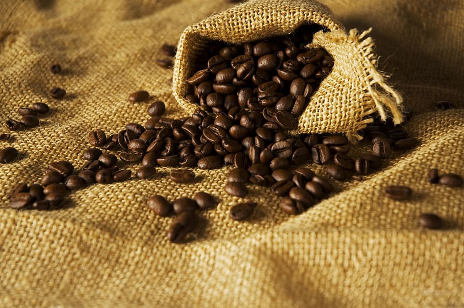 coffee beans, brown, fabric, coffee, the substance, burlap, grains, food and drink, sack, food