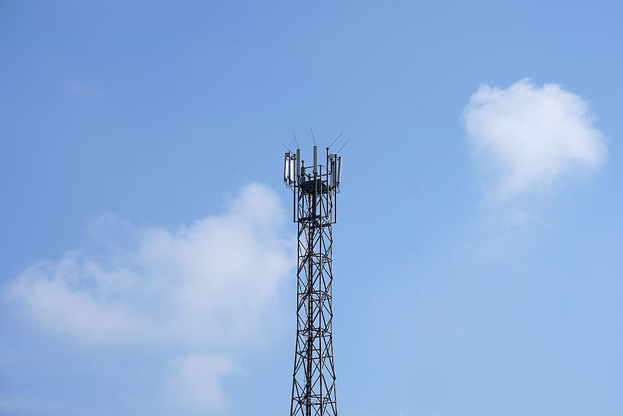 black, telecommunication tower, clear, blue, sky, radio tower, tower, antenna, transmission tower, radio