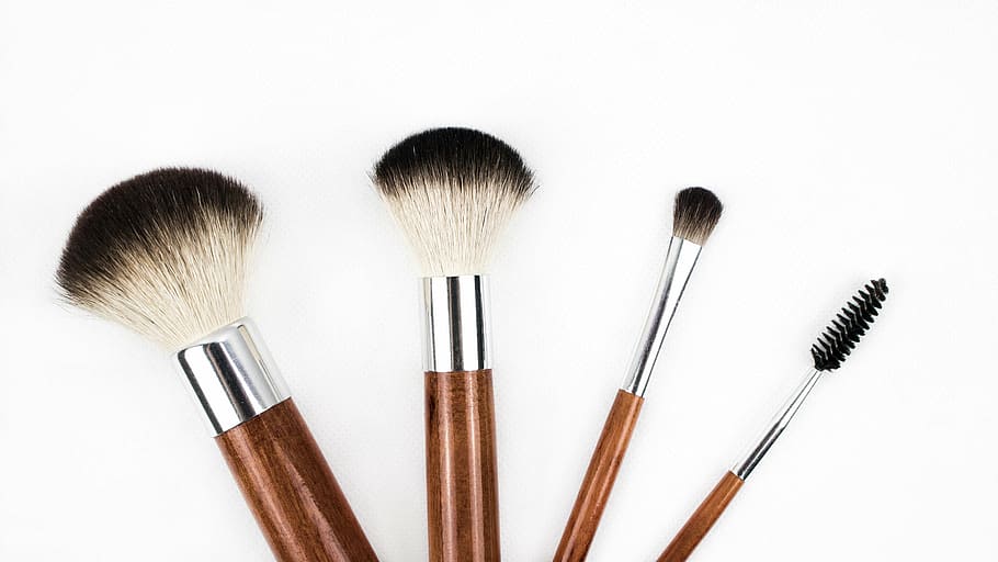 four, brown, makeup brushes, white, background, makeup brush, brush, cosmetics, makeup, make up