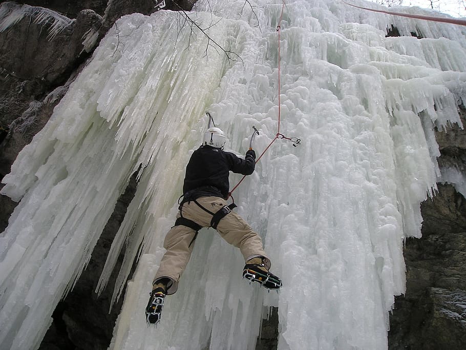 man, climbing, ice wall, ice climbing, alpinism, bergsport, alpine, climb, mountains, ice
