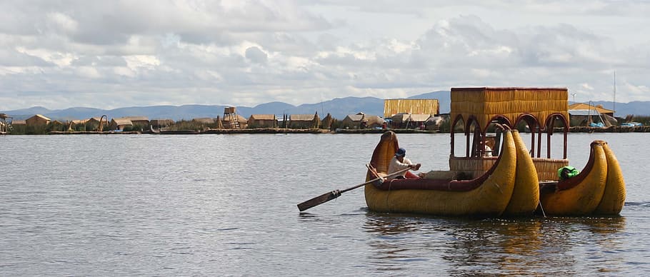 Uros, Raft, Rowing, Peru, Island, Puno, water, nautical vessel, waterfront, river