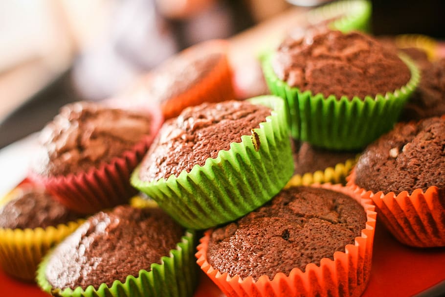 muffin warna-warni, berwarna-warni, muffin, lapar, yummy, makanan, pencuci mulut, makanan manis, kue, cupcake
