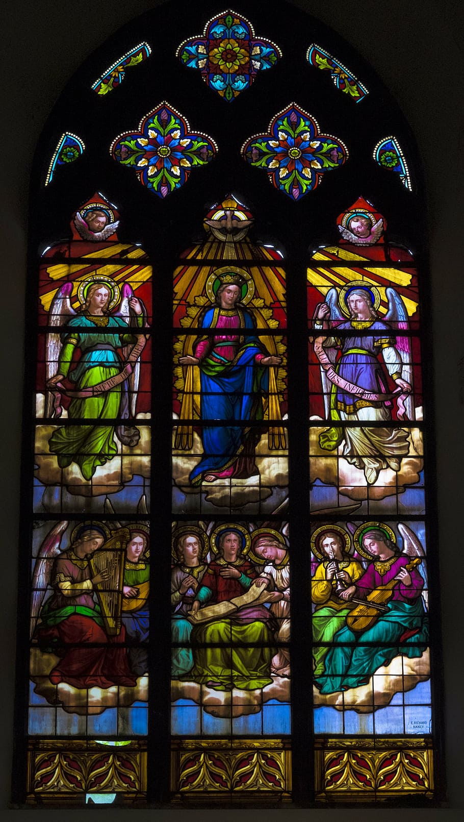 mons, church, stained glass windows, stained glass, colors, catholic, religion, heritage, representation, human representation