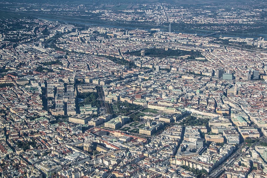bird, eye view, urban, city, vienna, from above, landmark, outlook, aerial View, cityscape