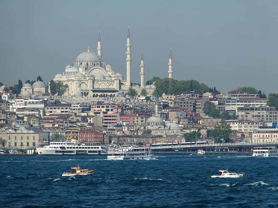 dois, barcos a motor, corpo, água, durante o dia, istambul, turquia, bósforo, marmara, navio