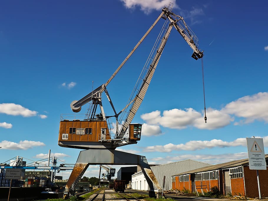 crane, pipes, lifting crane, loads, cargo, harbour cranes, industry, harbour crane, inner harbour, rhine