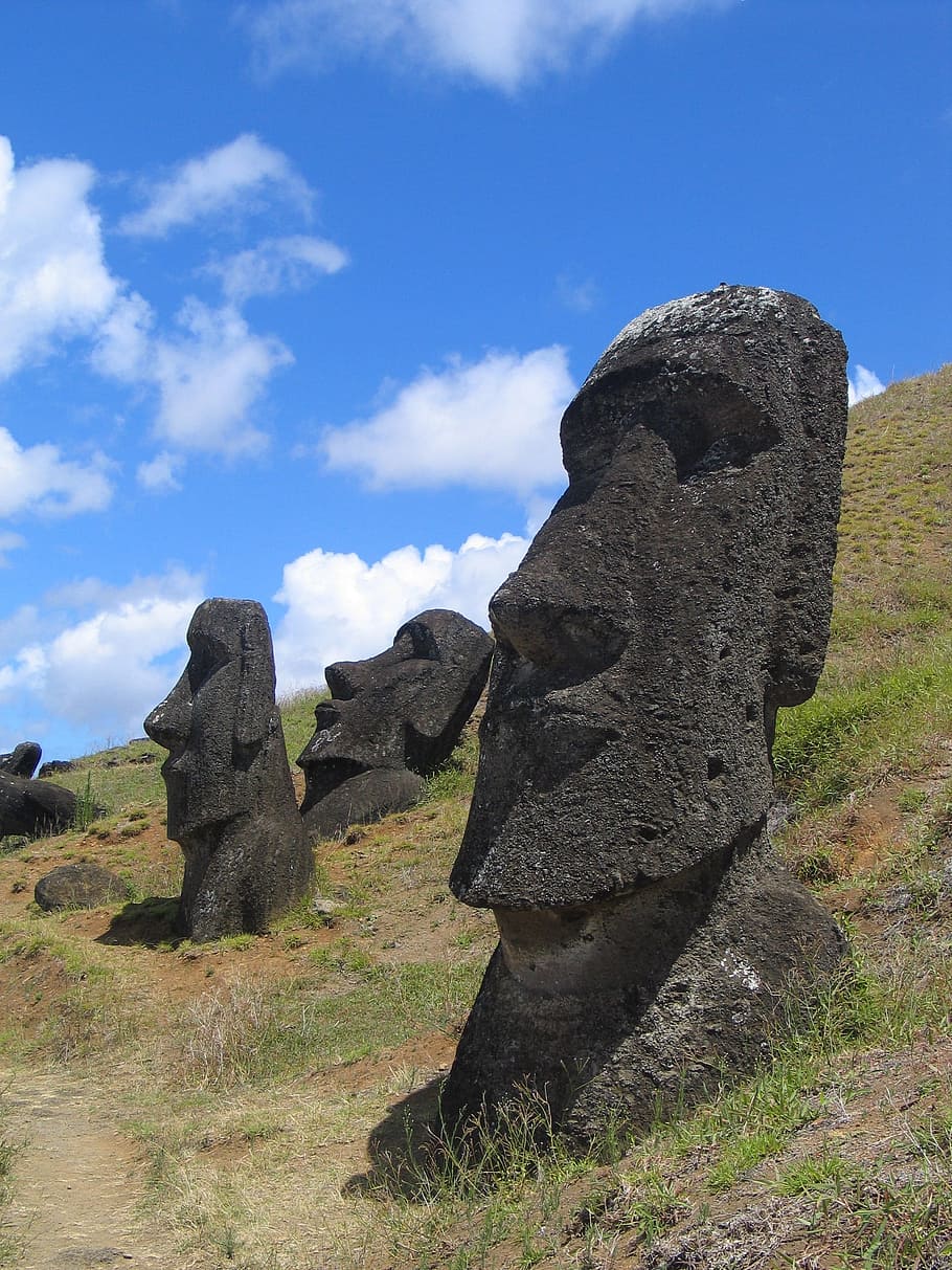 patung moai, pulau paskah, kepala, mistis, moai, rano raraku, kepala plastik, patung, gambar, wajah