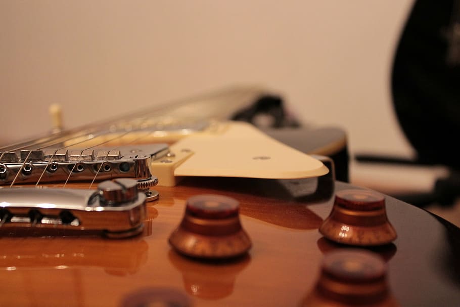 close-up photography, brown, guitar, gibson, les paul, music, hobby, passion, acoustic, arts culture and entertainment