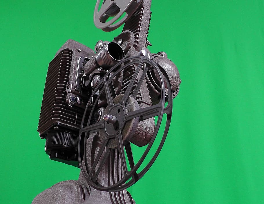 Projector, Cinema, Coil, Film, projection, green background, device, metal, gear, collection movies