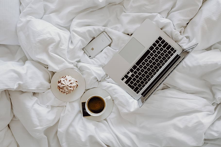 white, Apple, macbook, coffee, work, notebook, laptop, business, bed, chocolate
