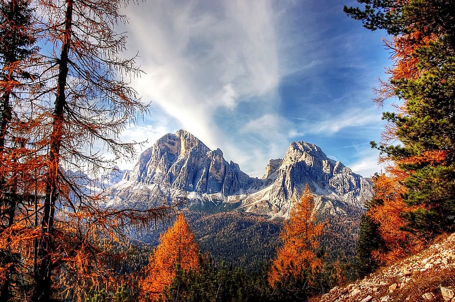permafrost mountains, fall, dolomites, mountains, italy, alpine, view, nature, landscape, rock