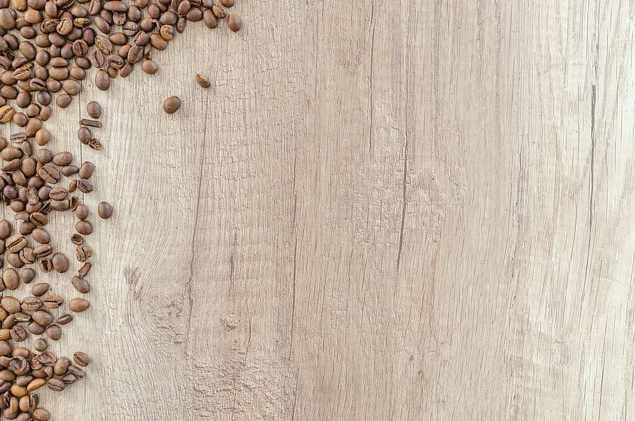 roasted, brown, coffee beans, scattered, wooden, surface, coffee, wood, caffeine, espresso