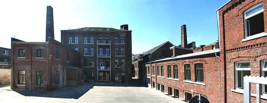 textile factory, architecture, werrens hansen, aachen, facade, built structure, building exterior, building, sky, city