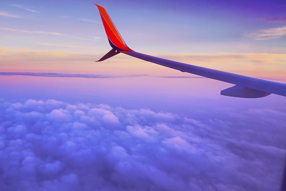 branco, vermelho, vista de asa de avião, fotografia, avião, asa, Colombo, nuvens, voando, antena