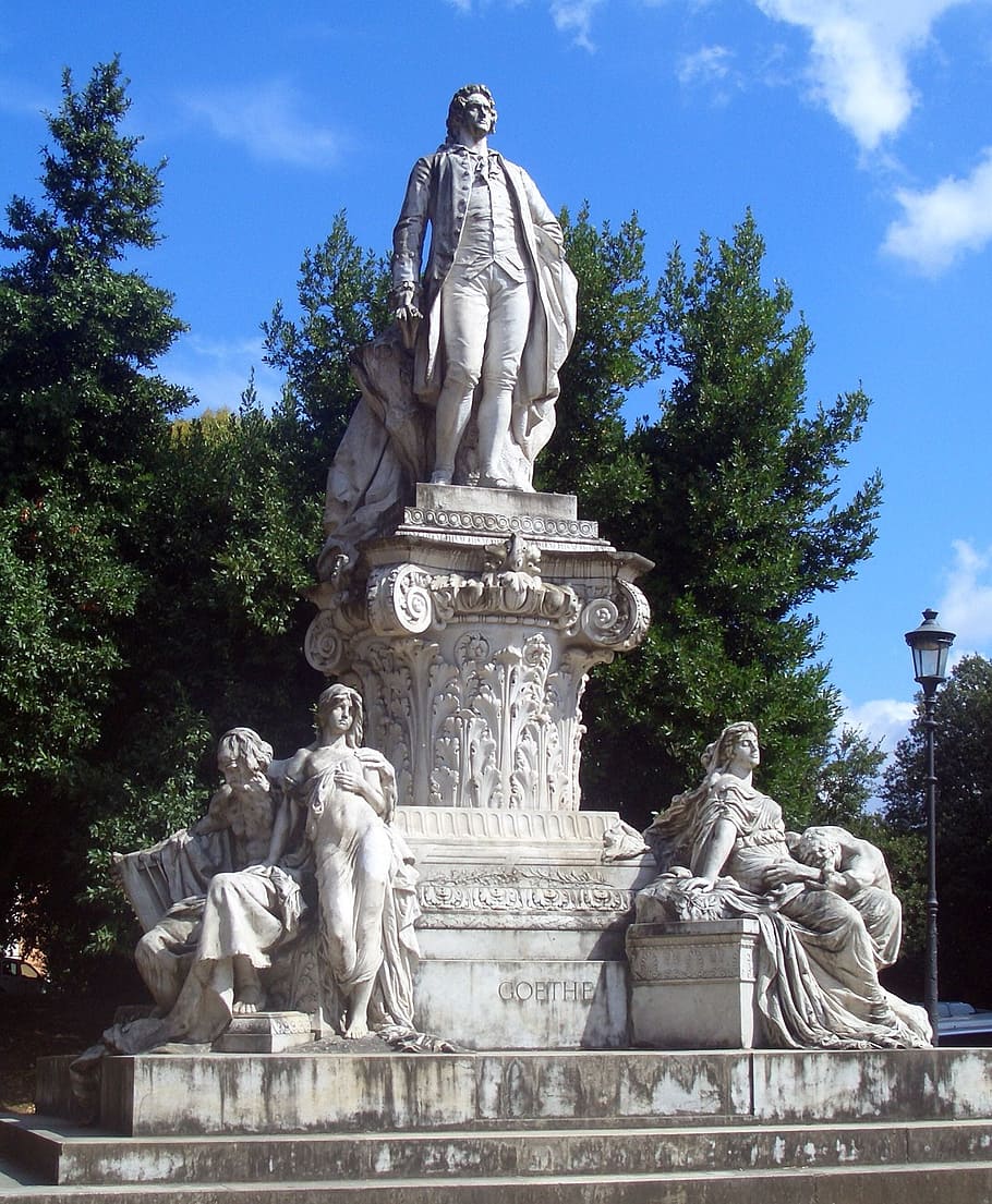 rome, villa borghese, goethe, statue, art, monument, artwork, thinker, poet, sculpture
