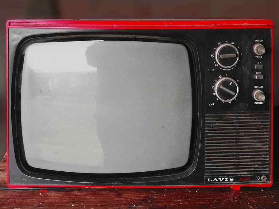 foto, model tahun, merah, hitam, televisi lavis crt, tv vintage, tv, tua, transistor, model lama