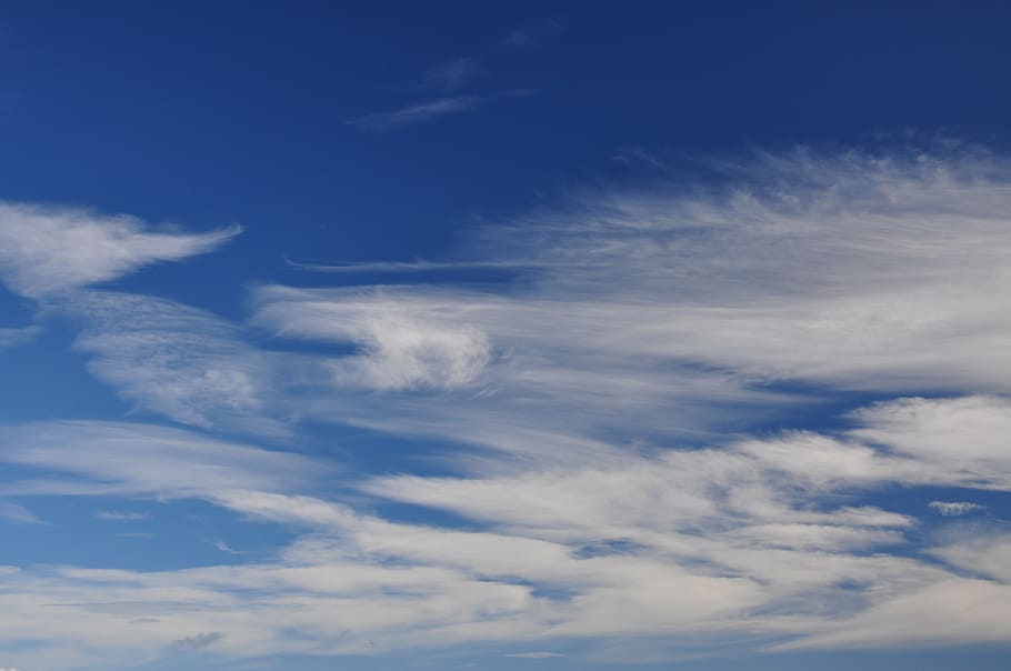 low-angle photo, cirrus clouds, sky, blue, sun heaven, a summary of the, color white, air, the background, nature