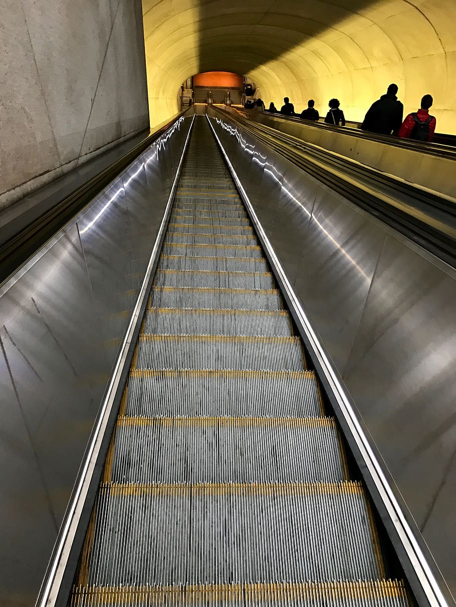 Escalator, Subway, Commuters, Silhouette, metro, public, underground, urban, tube, commute
