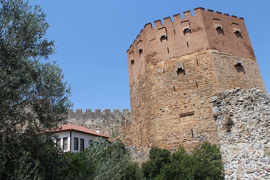 the red tower, alanya, the seljuk state, port, defense, architecture, built structure, building exterior, building, the past