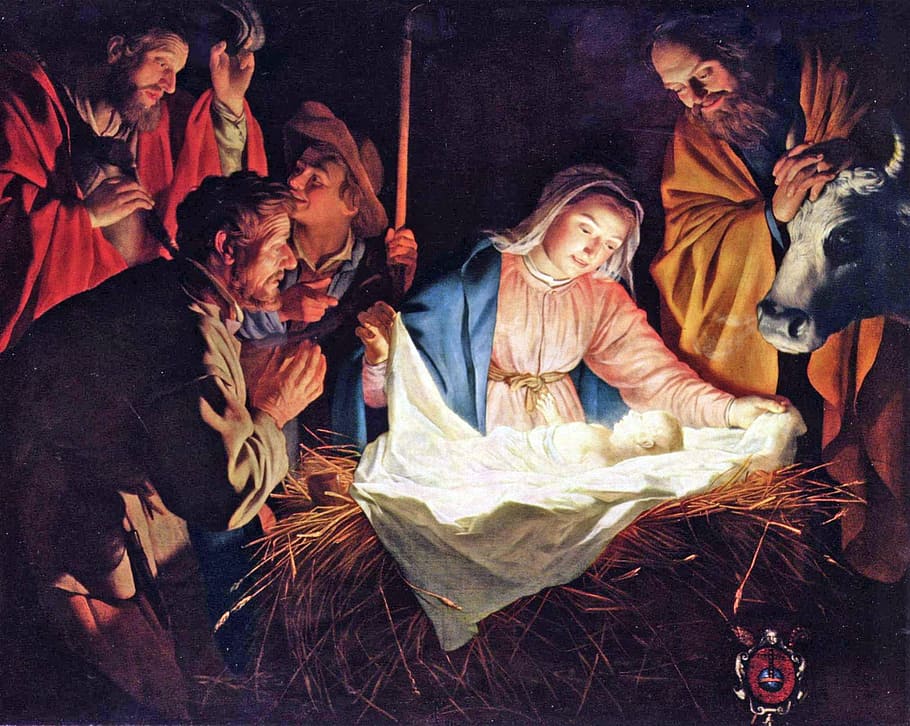 the nativity painting, birth of jesus, nativity, adoration of the shepherds, marie and joseph, 1622 christian painting, faith, religion, maternity, motherly love