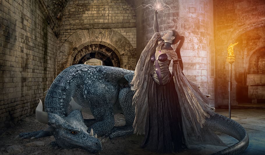 fantasy, medieval, dark, gothic, witch, woman, girl, dragon, castle, spell
