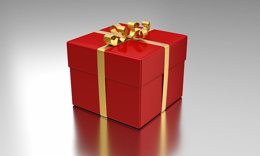 merah, kuning, kotak hadiah, sekarang, paket, hadiah, perayaan, natal, liburan, kotak