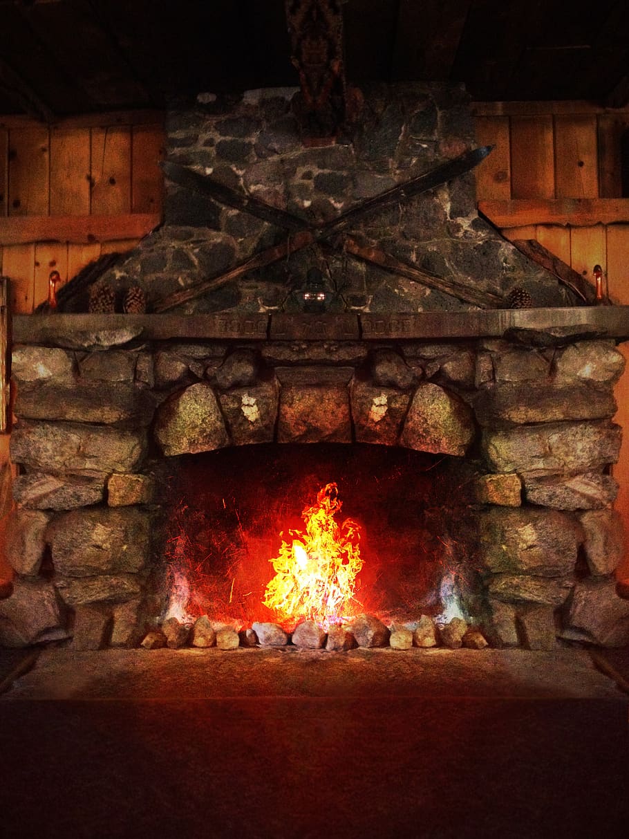 hogar, chimenea, brote, troncos, estancia, fuego, invierno, junto al fuego, ardor, llama