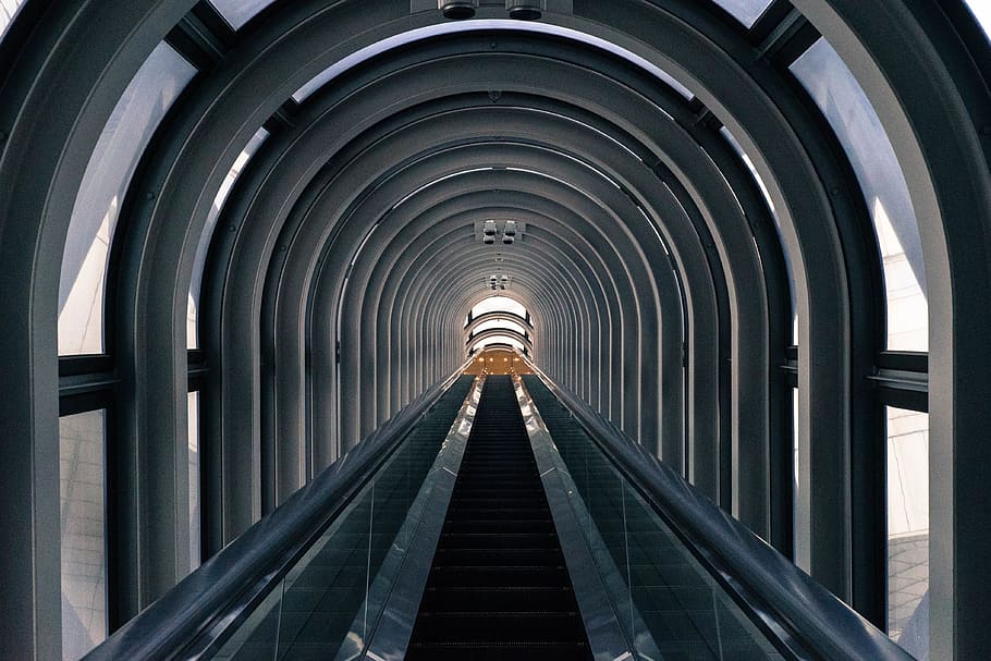 escaleras mecánicas, capturadas, escaleras, Osaka, Japón, arquitectura, edificio, futurista, nadie, túnel