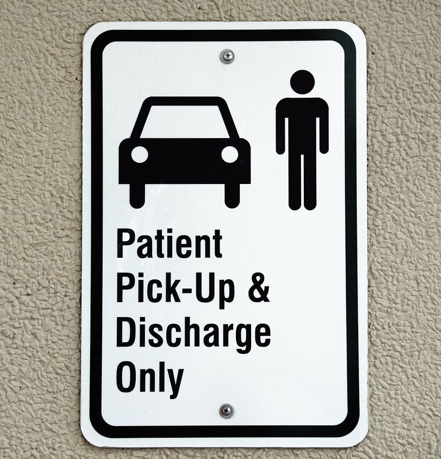patient pickup, discharge, signage, patient pickup sign, symbol, hospital, sign, emergency room, health, medical