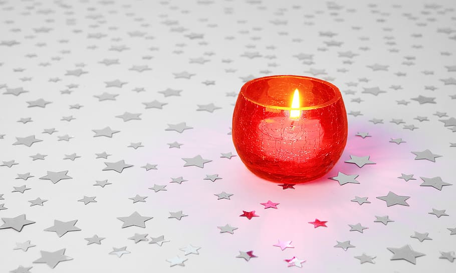 red, glass candle holder, white, table, red glass, candle holder, background, christmas, decoration, flame