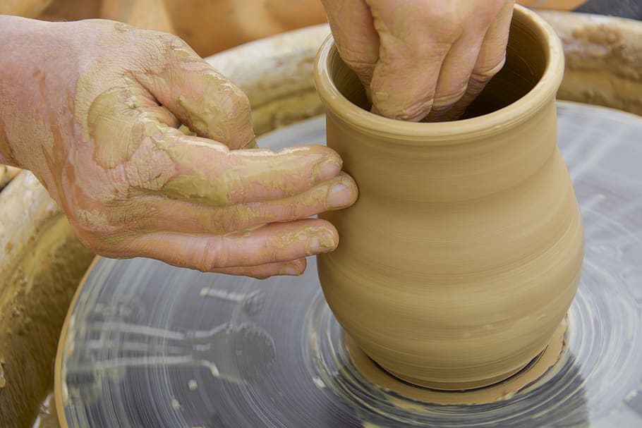 modelling, pot, vase, decoration, pottery, decorative, flower pot, human hand, hand, art and craft