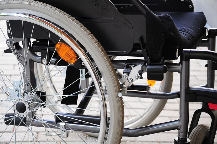 wheelchair, disabled vehicle, vehicle, disabled, transportation, wheel, mode of transportation, land vehicle, bicycle, day