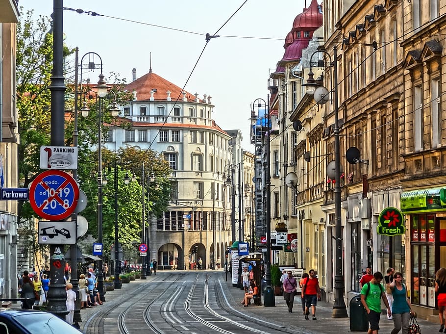 gdansk, street, urban, bydgoszcz, city, people, buildings, poland, building exterior, architecture