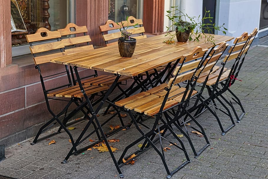 beer garden, autumn, chairs, folding chairs, seat, cafe, gastronomy, dining tables, break, leisure