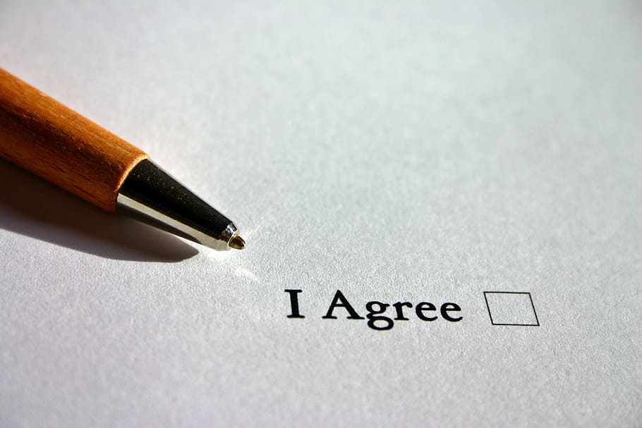agree, printed, paper, brown, click pen, english, consent, contract, agreement, cross