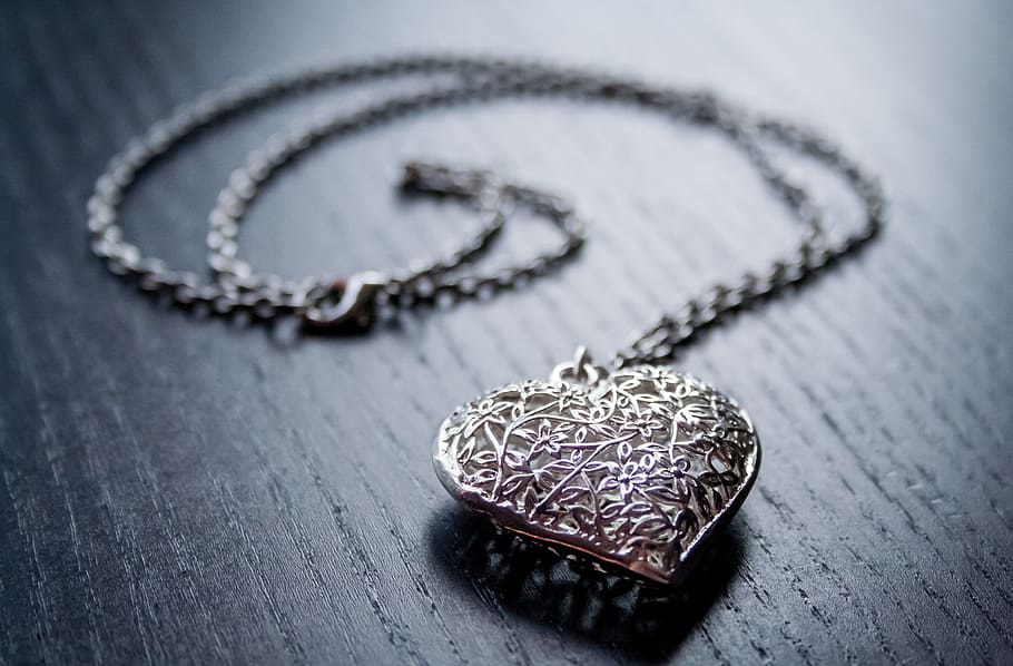 silver-colored necklace, heart pendant, heart, love, jewellery, silver, valentine's day, luck, chain, trailers