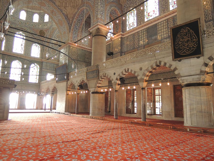 museum interior, turkey, istanbul, mosque, blue mosque, blue, glass, faith, muslim, mat
