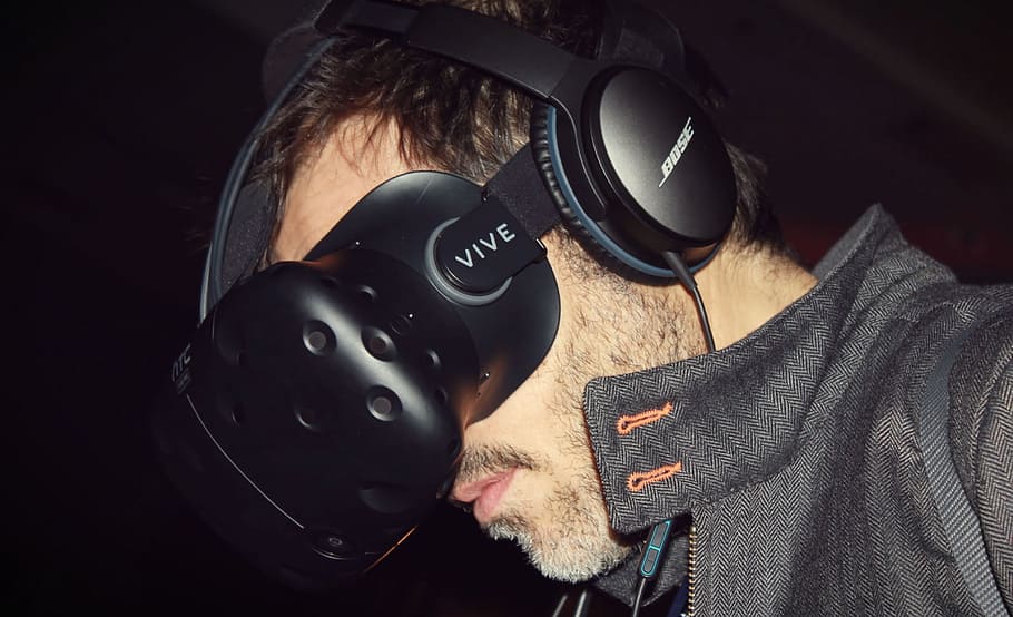 black, vive vr headset, Virtual Reality, Vr Headset, Vive, vr, htc, helmet, headwear, protection