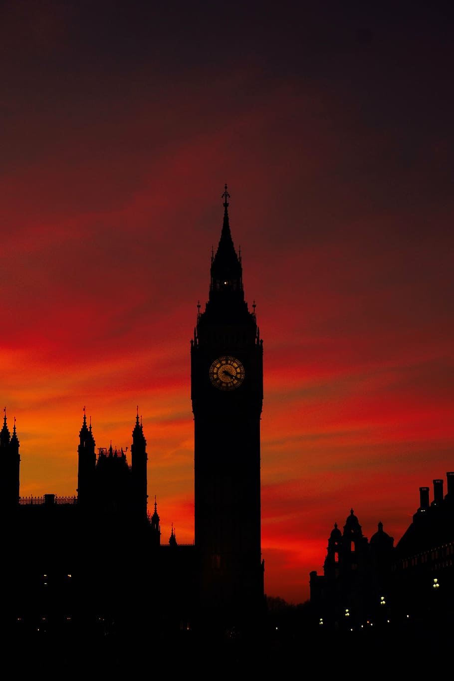 Элизабет, башня, Лондон, золотой, час, архитектура, здание, инфраструктура, темно, небо