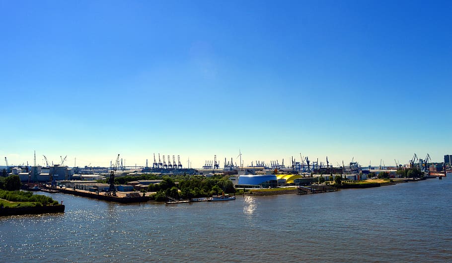 boats dock, daytime, Hamburg, Port, Elbe, hamburg port, gantry cranes, port of hamburg, crane, dock