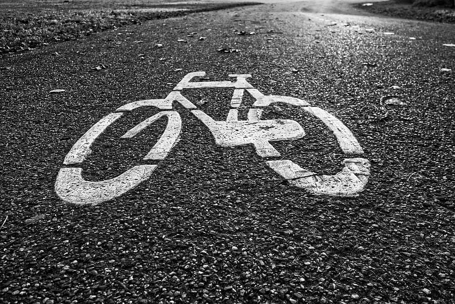 自転車, 道路, アイコン, 交通標識, サイクル, 方向, 交通, 標識, アスファルト, シンボル