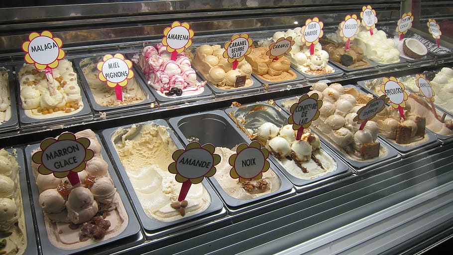 ice cream display, ice creams, desserts, sweet, delicious, treats, store, shops, display, sale