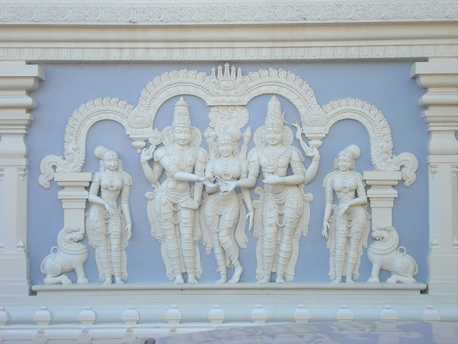 sculptures, temple, spiritual, religion, hindu, goddess, gods, white, facade, wall