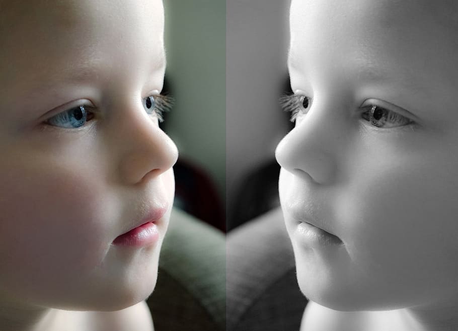 collage photo, toddler, colored, black, white, boy, people, mirror, effect, young