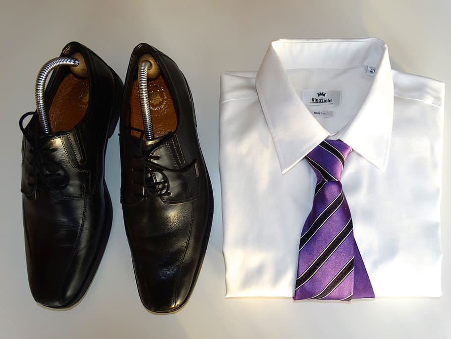 black, dress shoes, white, dress shirt, striped, necktie, Businessman, Profession, Workwear, business
